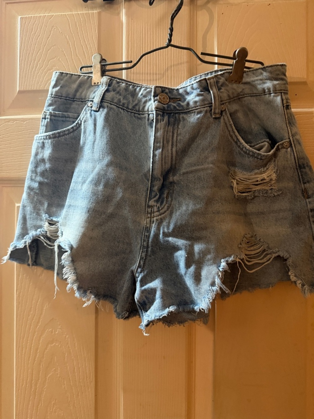 Rewash Faded Blue High-Rise Distressed Denim Shorts